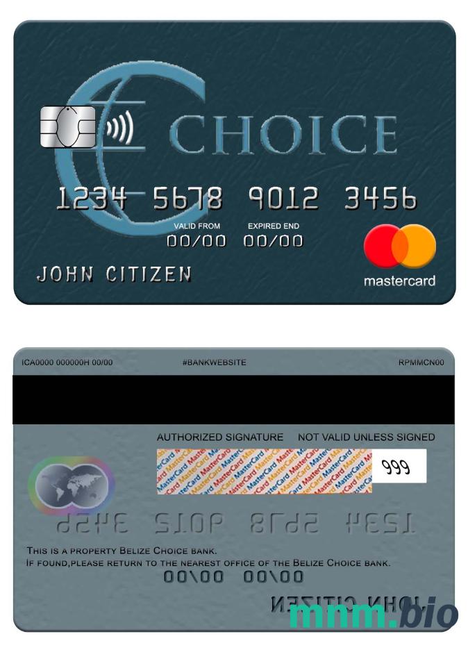 Belize Choice bank przykład karty mastercard w formacie PSD